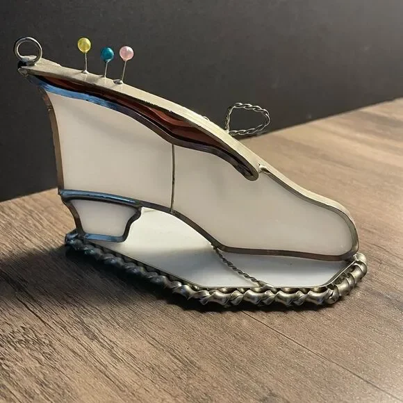 Vintage Stained Glass Standing Shoe Paperweight Ornament White EUC - Picture 2 of 9